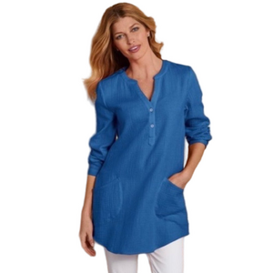 Soft Surroundings Santorini Blue Gauze Tunic